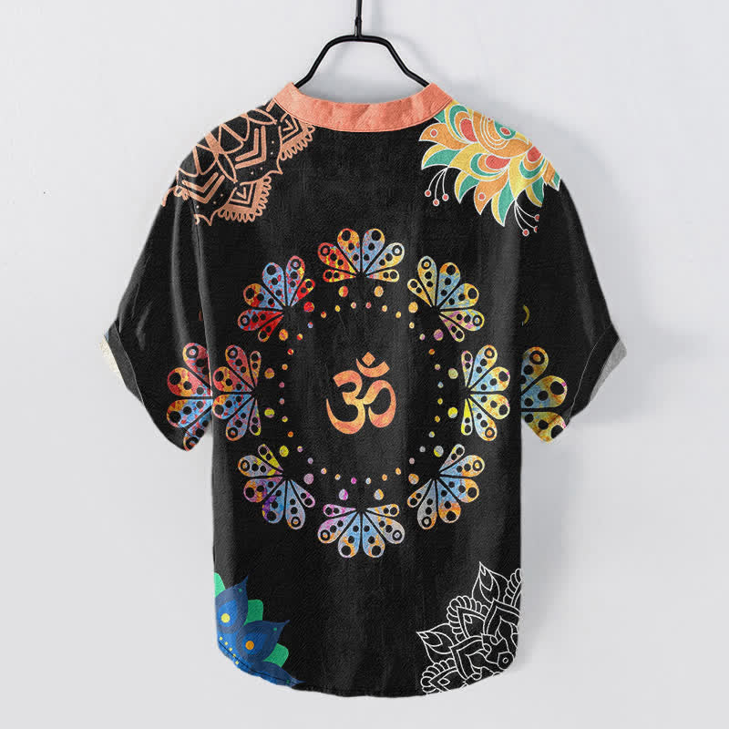 Buddha Stones Chemise à manches courtes pour homme en coton avec emblème Om Lotus Mandala Paon - image 1