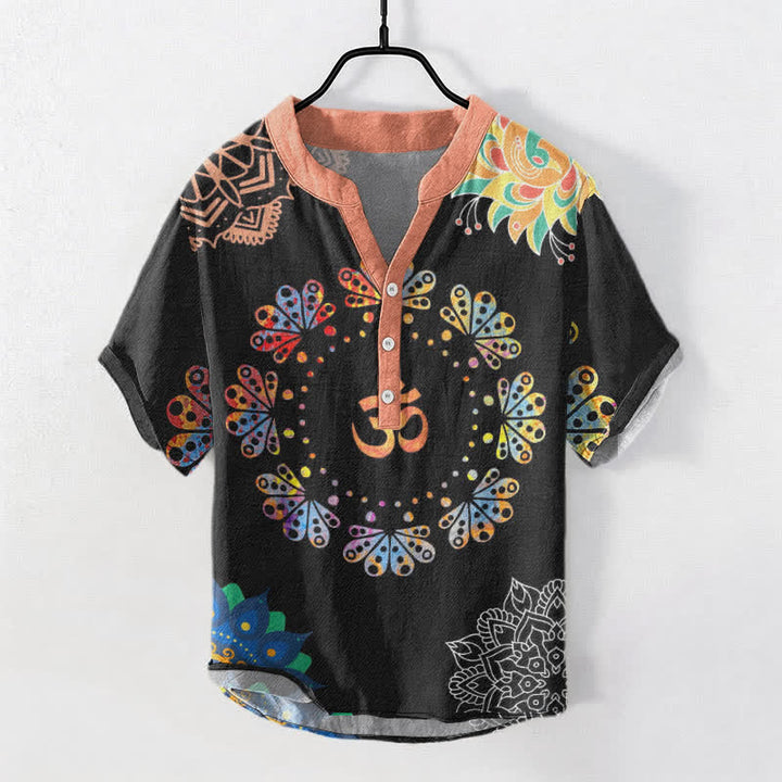 Buddha Stones Chemise à manches courtes pour homme en coton avec emblème Om Lotus Mandala Paon - Noir - US/UK/AU50，EU60 (5XL) - image 0