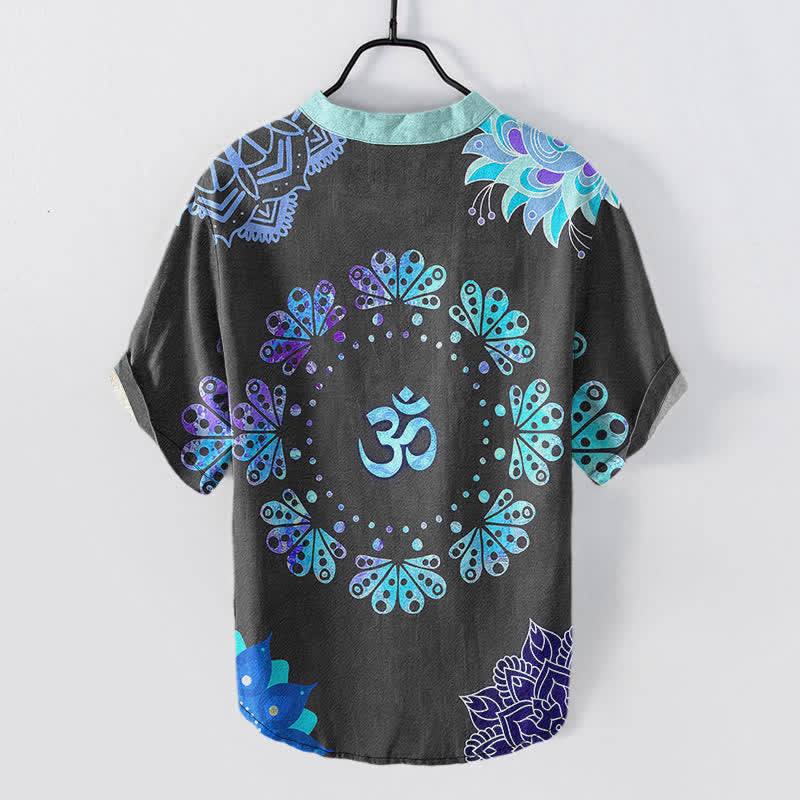 Buddha Stones Chemise à manches courtes pour homme en coton avec emblème Om Lotus Mandala Paon - image 6