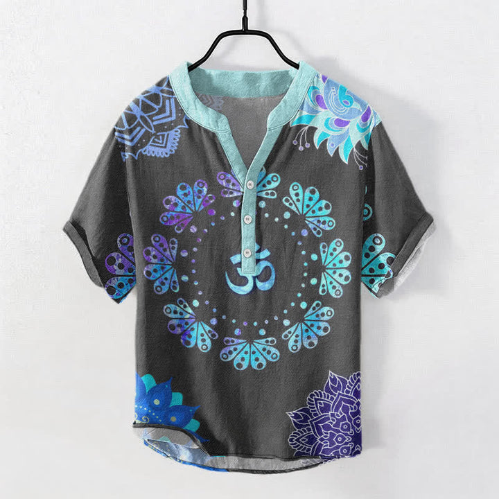 Buddha Stones Chemise à manches courtes pour homme en coton avec emblème Om Lotus Mandala Paon - Gris sombre - US/UK/AU50，EU60 (5XL) - image 5