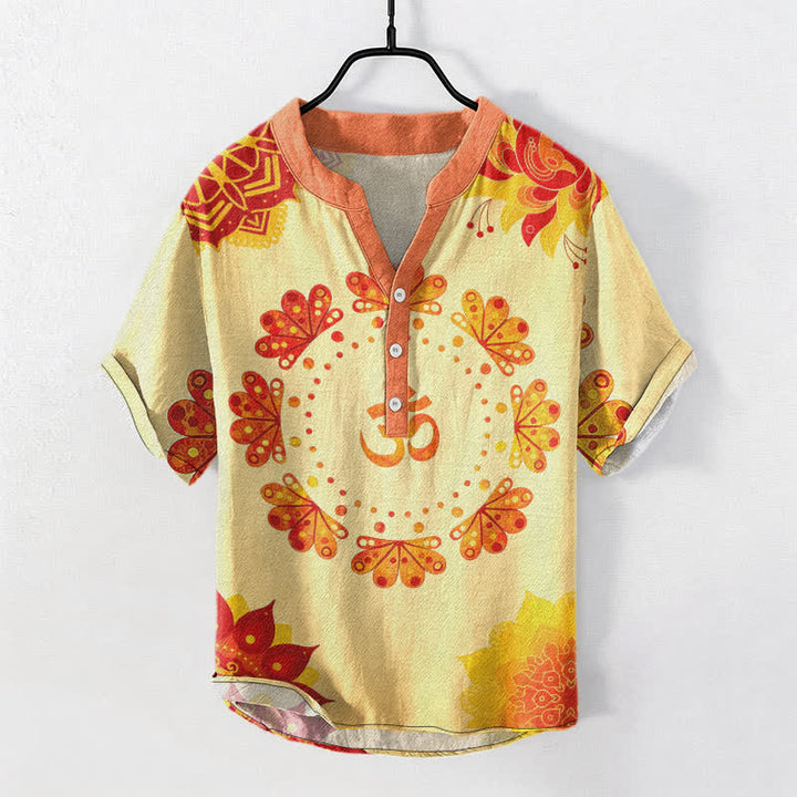 Buddha Stones Chemise à manches courtes pour homme en coton avec emblème Om Lotus Mandala Paon - Jaune doré clair - US/UK/AU50，EU60 (5XL) - image 7