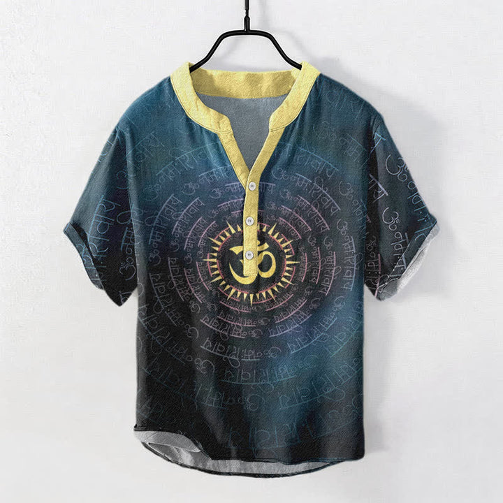 Buddha Stones Chemise à manches courtes et demi-boutonnée pour homme avec emblème Om Mantra en coton - Sarcelle - US/UK/AU50，EU60 (5XL) - image 0