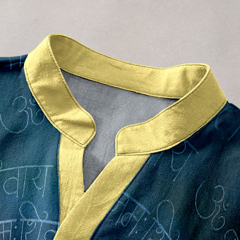Buddha Stones Chemise à manches courtes et demi-boutonnée pour homme avec emblème Om Mantra en coton - image 2