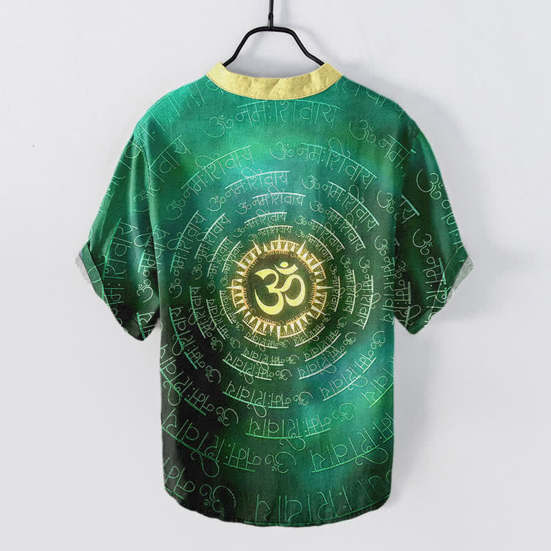 Buddha Stones Chemise à manches courtes et demi-boutonnée pour homme avec emblème Om Mantra en coton - image 6