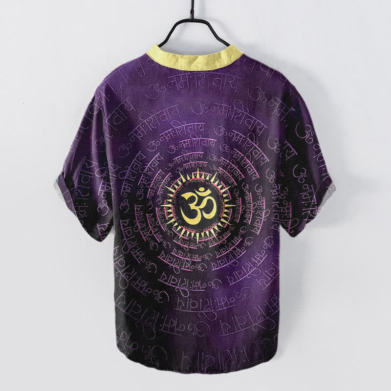 Buddha Stones Chemise à manches courtes et demi-boutonnée pour homme avec emblème Om Mantra en coton - image 8