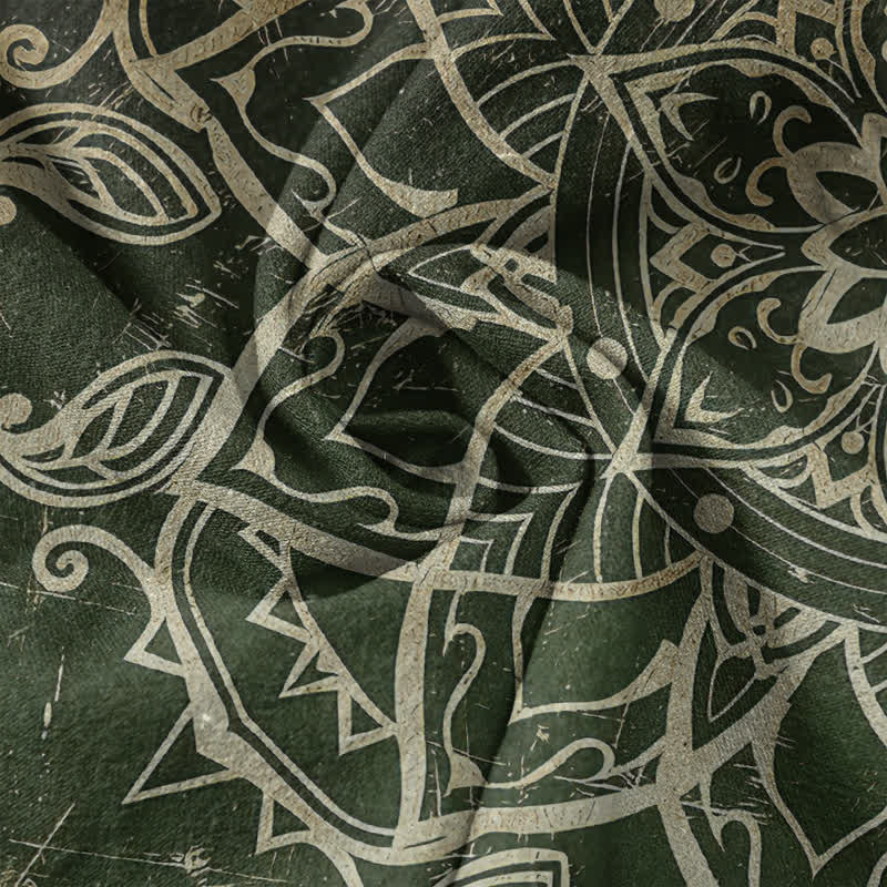 Buddha Stones Chemise à manches courtes pour homme en coton avec emblème mandala de lotus et demi-boutonnage - image 4