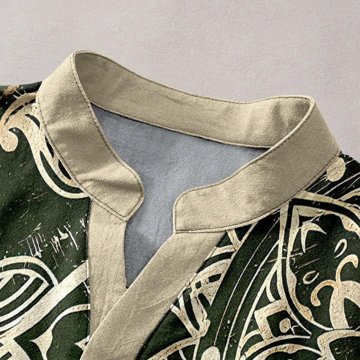 Buddha Stones Chemise à manches courtes pour homme en coton avec emblème mandala de lotus et demi-boutonnage - image 2