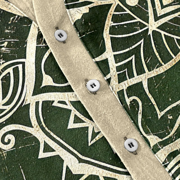 Buddha Stones Chemise à manches courtes pour homme en coton avec emblème mandala de lotus et demi-boutonnage - image 3