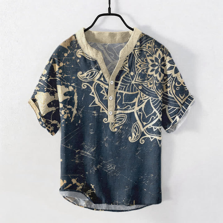 Buddha Stones Chemise à manches courtes pour homme en coton avec emblème mandala de lotus et demi-boutonnage - SteelBlue - US/UK/AU50，EU60 (5XL) - image 7