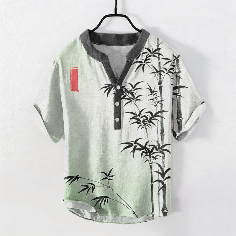 Buddha Stones Chemise homme à manches courtes et demi-boutonnée en coton et bambou avec emblème - Melon miellat - US/UK/AU50，EU60 (5XL) - image 0