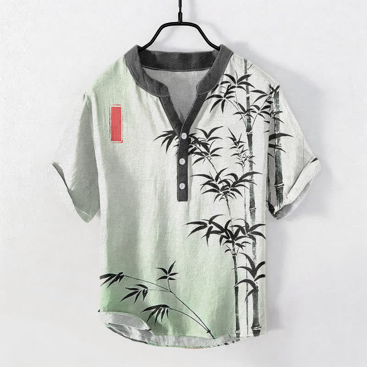 Buddha Stones Chemise homme à manches courtes et demi-boutonnée en coton et bambou avec emblème - Melon miellat - US/UK/AU50，EU60 (5XL) - image 0