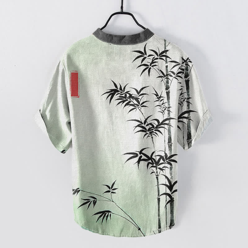 Buddha Stones Chemise homme à manches courtes et demi-boutonnée en coton et bambou avec emblème - image 1