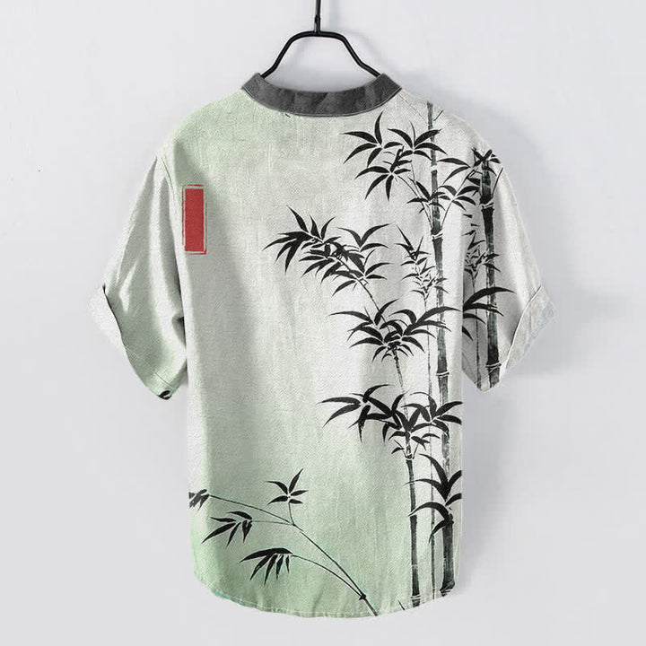 Buddha Stones Chemise homme à manches courtes et demi-boutonnée en coton et bambou avec emblème - image 1