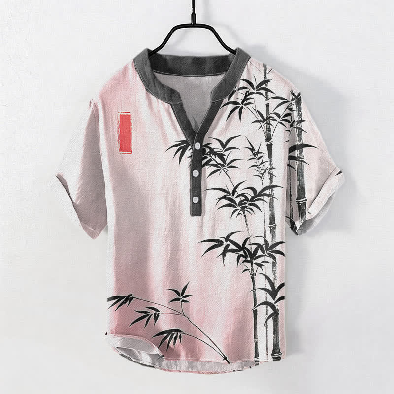Buddha Stones Chemise homme à manches courtes et demi-boutonnée en coton et bambou avec emblème - Rose clair - US/UK/AU50，EU60 (5XL) - image 5