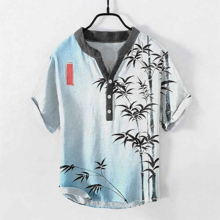 Buddha Stones Chemise homme à manches courtes et demi-boutonnée en coton et bambou avec emblème - Bleu clair - US/UK/AU50，EU60 (5XL) - image 3