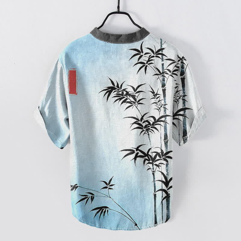 Buddha Stones Chemise homme à manches courtes et demi-boutonnée en coton et bambou avec emblème - image 4