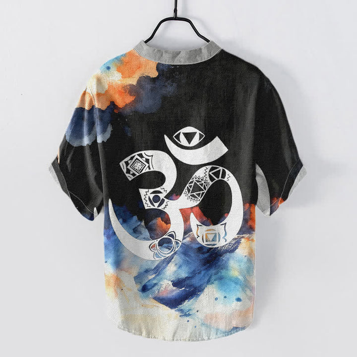 Buddha Stones Chemise à manches courtes en coton avec emblème Om Chakra pour homme - image 1