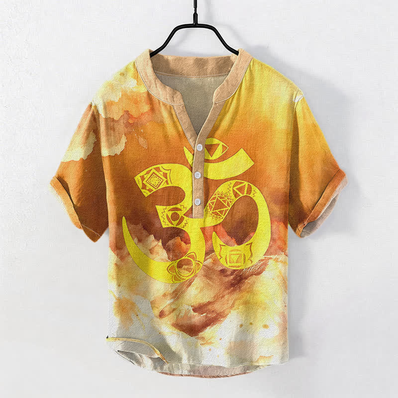 Buddha Stones Chemise à manches courtes en coton avec emblème Om Chakra pour homme - Orange - US/UK/AU50，EU60 (5XL) - image 3