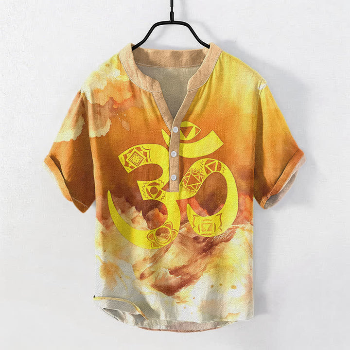 Buddha Stones Chemise à manches courtes en coton avec emblème Om Chakra pour homme - Orange - US/UK/AU50，EU60 (5XL) - image 3