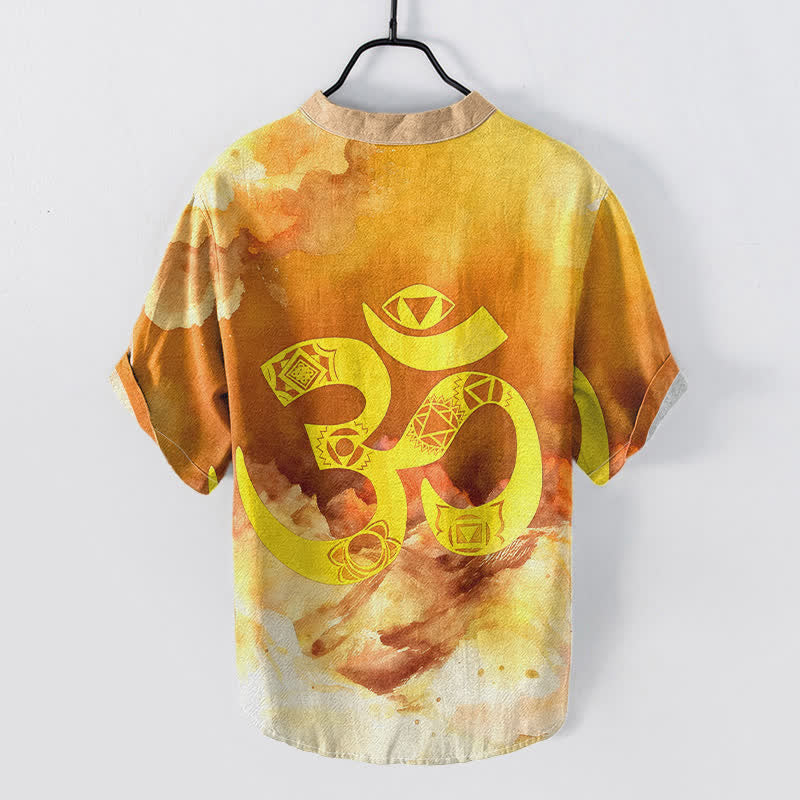 Buddha Stones Chemise à manches courtes en coton avec emblème Om Chakra pour homme - image 4