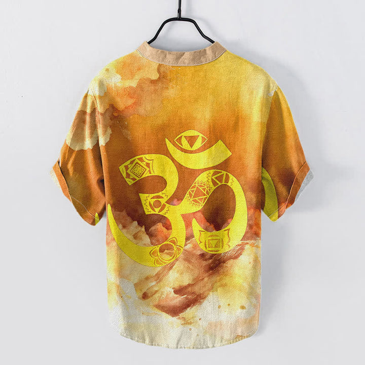 Buddha Stones Chemise à manches courtes en coton avec emblème Om Chakra pour homme - image 4