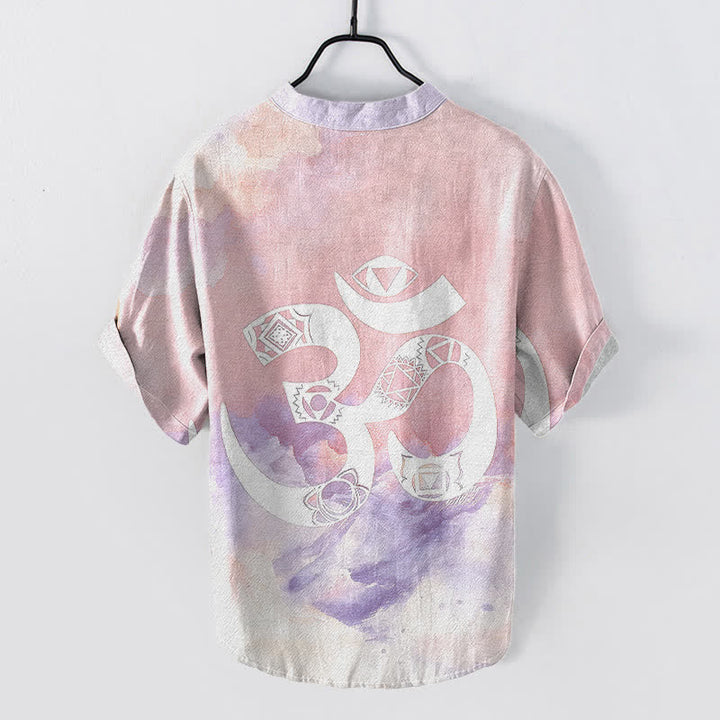 Buddha Stones Chemise à manches courtes en coton avec emblème Om Chakra pour homme - image 6