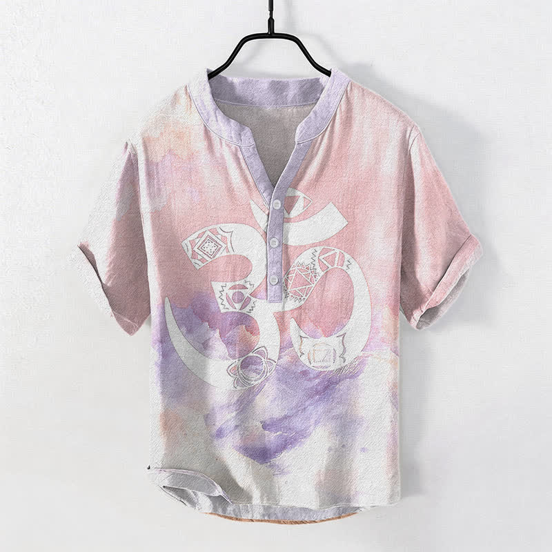Buddha Stones Chemise à manches courtes en coton avec emblème Om Chakra pour homme - Rose clair - US/UK/AU50，EU60 (5XL) - image 5