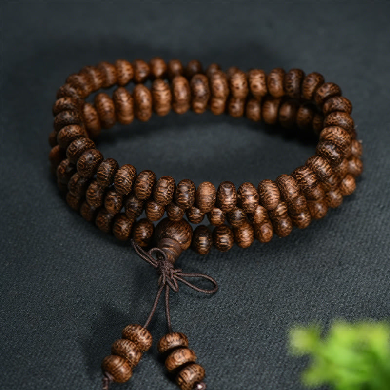 Buddha Stones Mala de 108 perles en bois texturé pour une énergie apaisante - image 1