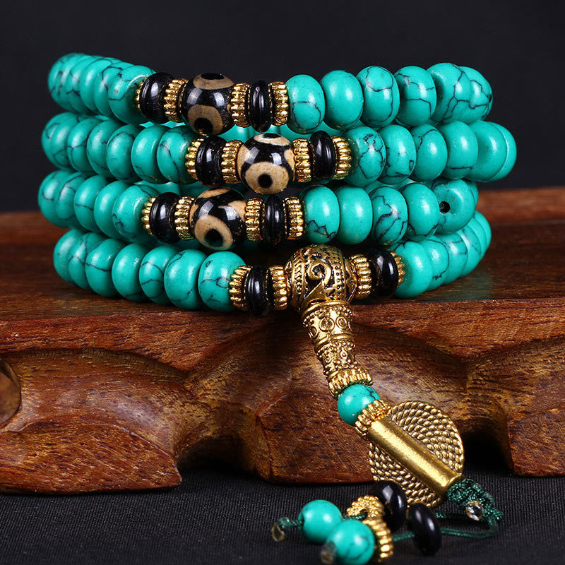 Buddha Stones Mala tibétain de 108 perles turquoise Dzi, symbole de sagesse et d'équilibre - 10 mm * 108 - image 0