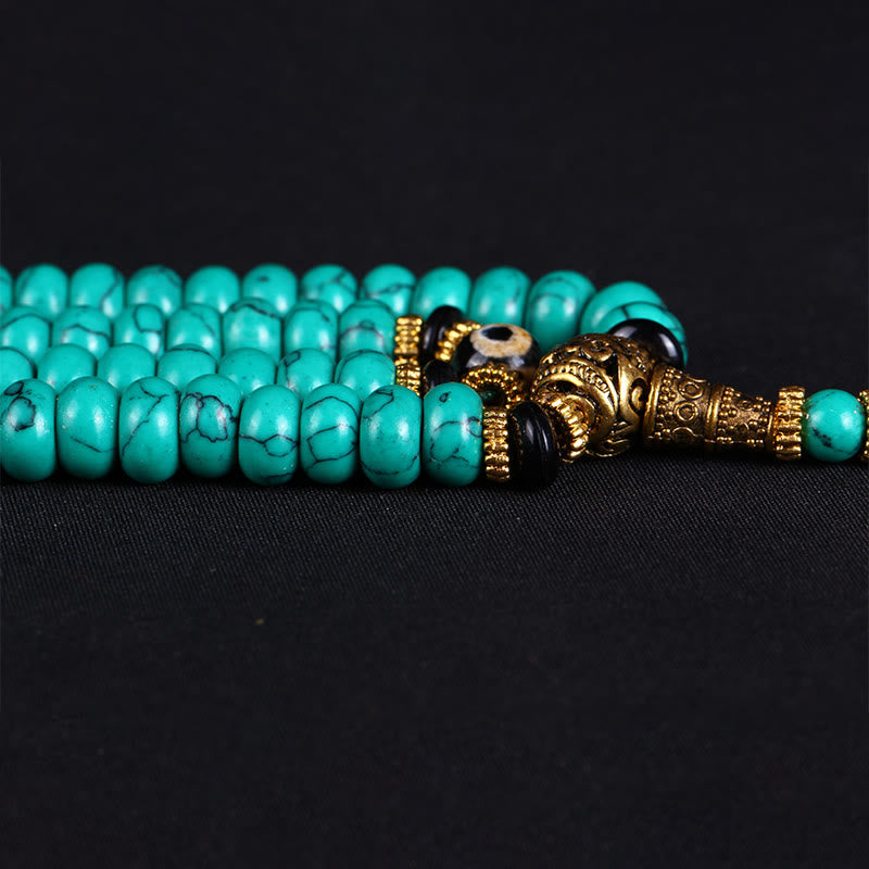 Buddha Stones Mala tibétain de 108 perles turquoise Dzi, symbole de sagesse et d'équilibre - image 6