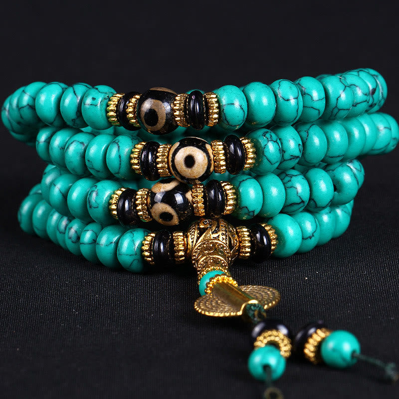 Buddha Stones Mala tibétain de 108 perles turquoise Dzi, symbole de sagesse et d'équilibre - image 1
