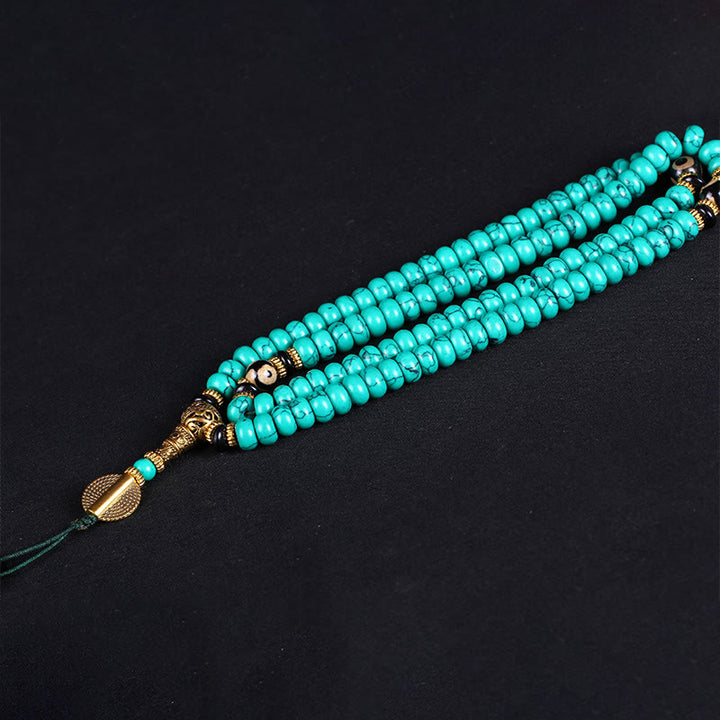 Buddha Stones Mala tibétain de 108 perles turquoise Dzi, symbole de sagesse et d'équilibre - image 4