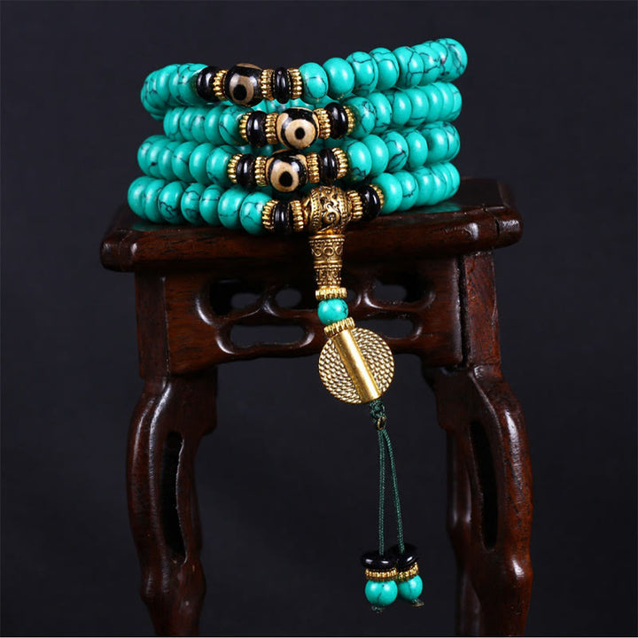 Buddha Stones Mala tibétain de 108 perles turquoise Dzi, symbole de sagesse et d'équilibre - image 3