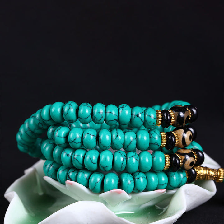 Buddha Stones Mala tibétain de 108 perles turquoise Dzi, symbole de sagesse et d'équilibre - image 2