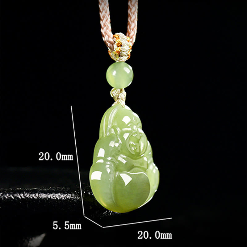 Buddha Stones Collier pendentif en corde de prospérité représentant un Bouddha rieur en jade vert - image 7