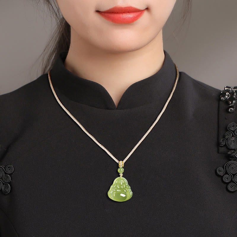 Buddha Stones Collier pendentif en corde de prospérité représentant un Bouddha rieur en jade vert - image 9