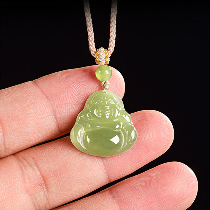 Buddha Stones Collier pendentif en corde de prospérité représentant un Bouddha rieur en jade vert - image 8