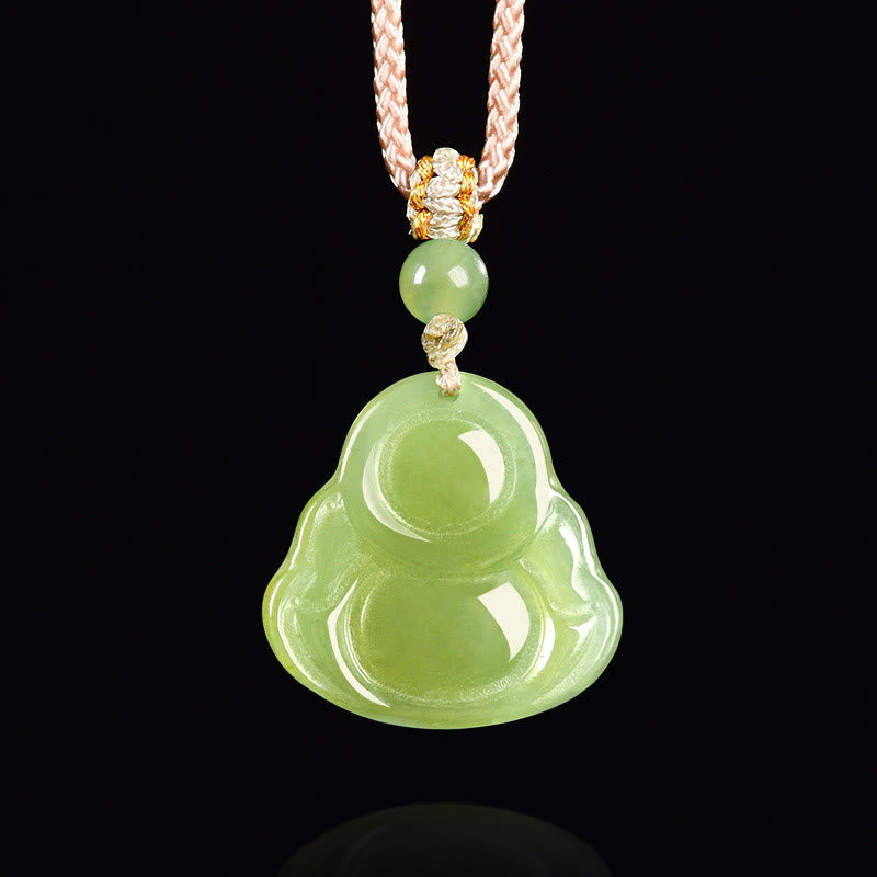 Buddha Stones Collier pendentif en corde de prospérité représentant un Bouddha rieur en jade vert - image 3