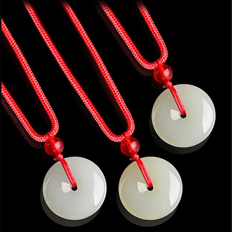 Buddha Stones Collier pendentif Jade Peace Buckle Abundance en corde rouge - image 3