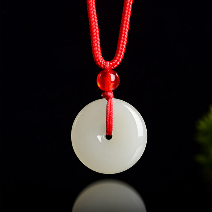 Buddha Stones Collier pendentif Jade Peace Buckle Abundance en corde rouge - image 8