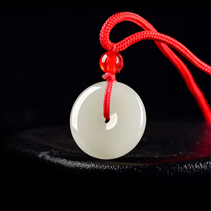Buddha Stones Collier pendentif Jade Peace Buckle Abundance en corde rouge - image 2