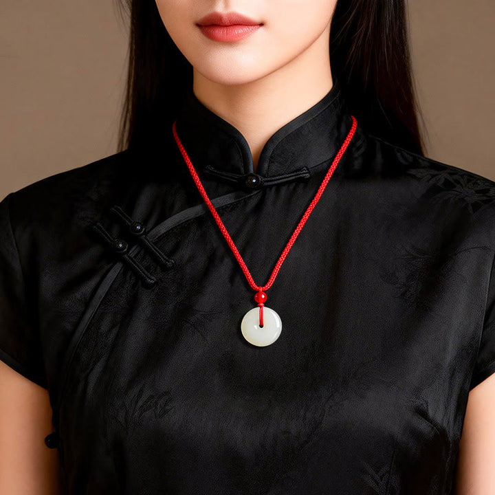 Buddha Stones Collier pendentif Jade Peace Buckle Abundance en corde rouge - image 9