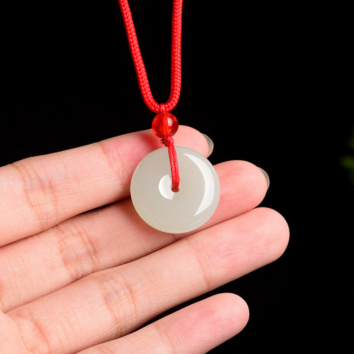 Buddha Stones Collier pendentif Jade Peace Buckle Abundance en corde rouge - image 4