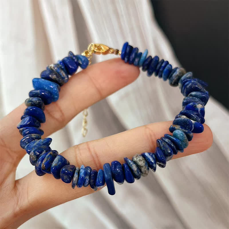 Buddha Stones Bracelet en lapis-lazuli naturel au design irrégulier, orné de pierres positives - image 3