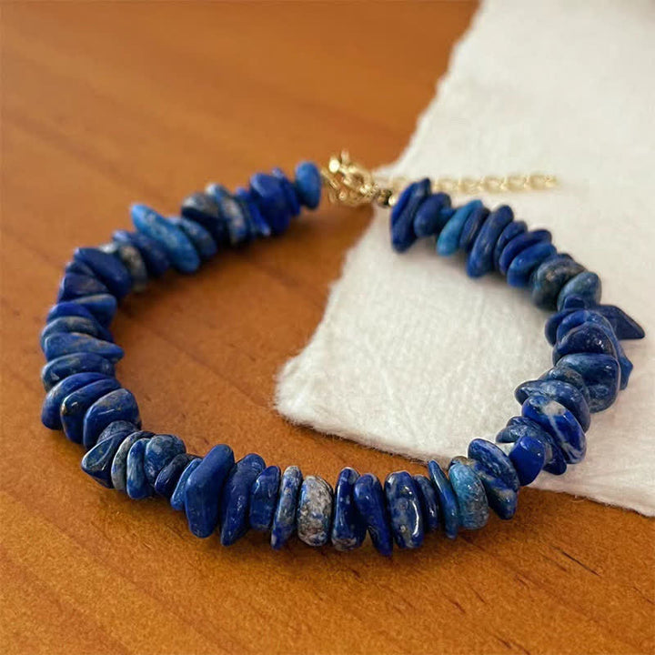 Buddha Stones Bracelet en lapis-lazuli naturel au design irrégulier, orné de pierres positives - Lapis-lazuli (Tour de poignet 15–16 cm) - image 0