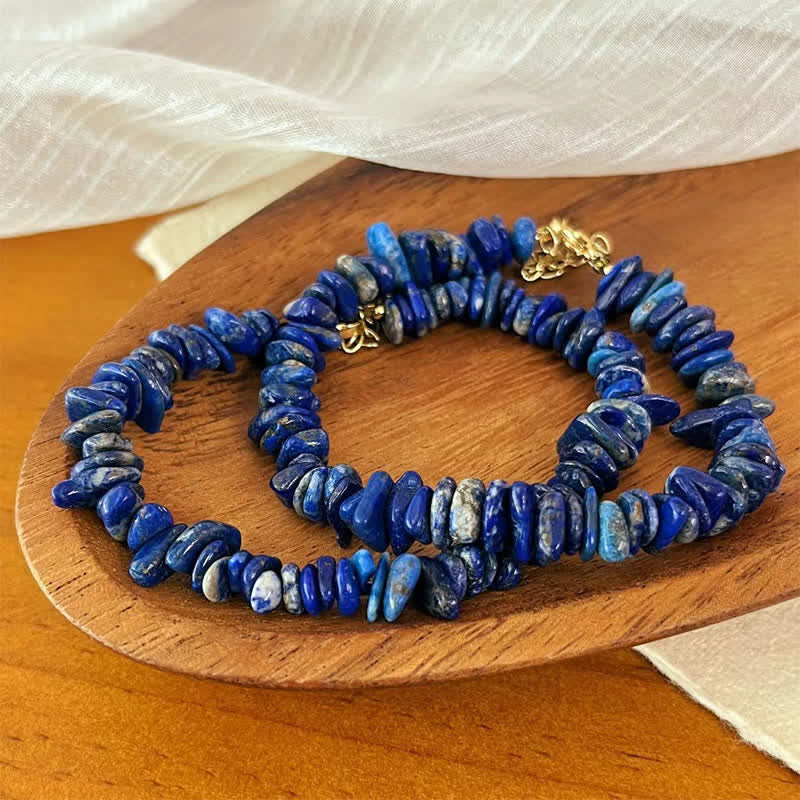 Buddha Stones Bracelet en lapis-lazuli naturel au design irrégulier, orné de pierres positives - image 1