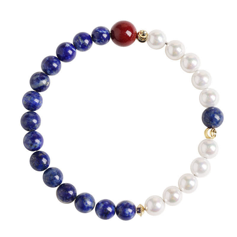 Buddha Stones Bracelet de perles positives en lapis-lazuli, lazurite, perle et cinabre - image 11