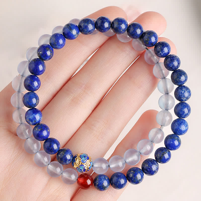 Buddha Stones Bracelet équilibre à double tour en lapis-lazuli, aigue-marine et agate rouge - image 2