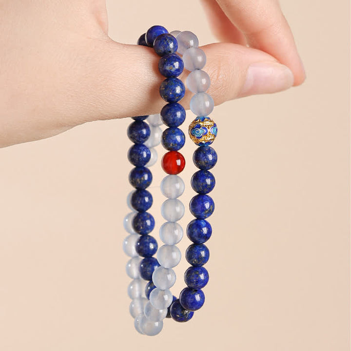 Buddha Stones Bracelet équilibre à double tour en lapis-lazuli, aigue-marine et agate rouge - image 3