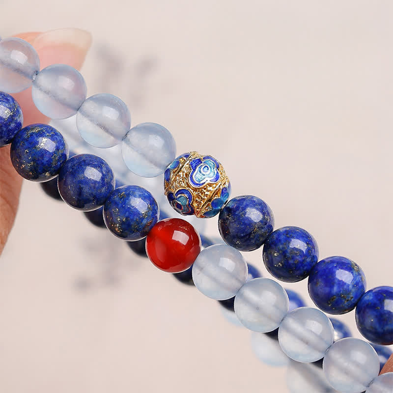 Buddha Stones Bracelet équilibre à double tour en lapis-lazuli, aigue-marine et agate rouge - image 8